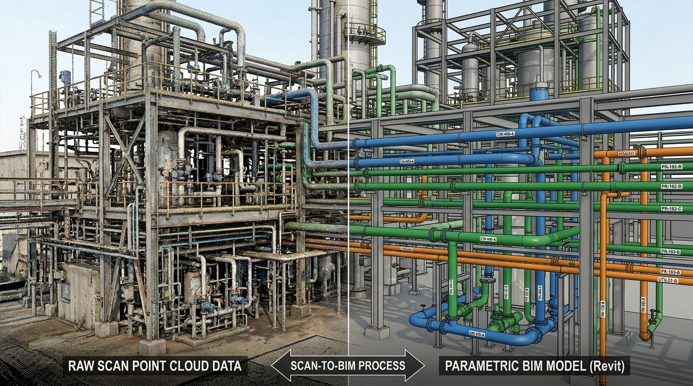 石化數位工廠 MEP 機電管線 Scan-to-BIM